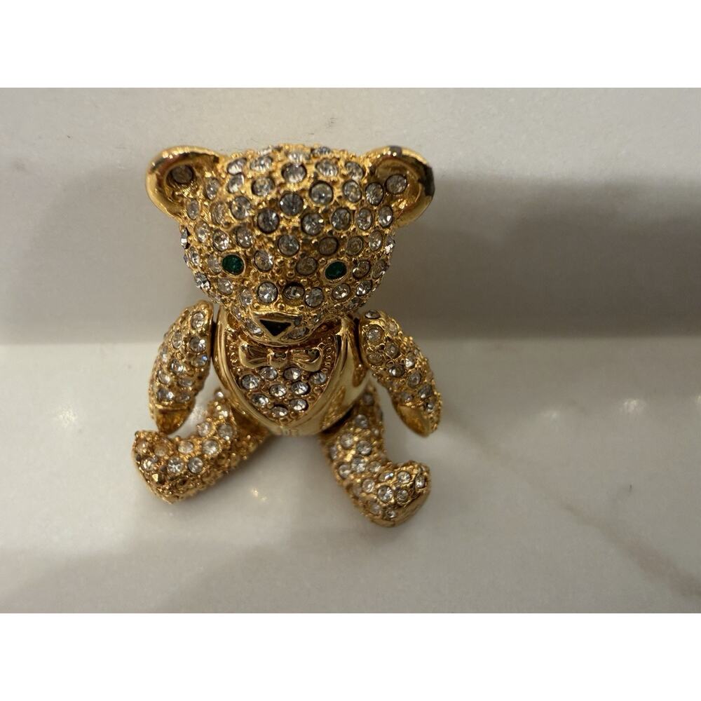 Rare Joan Rivers Articulated Rhinestone Teddy Bear Brooch Pin Gold Tone Crystal - Picture 3 of 8